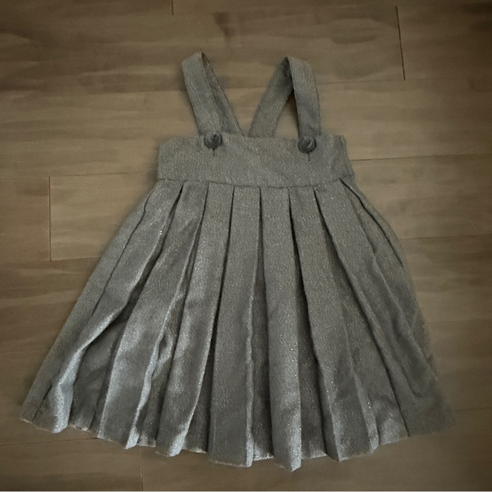 H&M Shimmering Silver Pleated Dress girls size 5-6 pinafore jumper pleated skirt